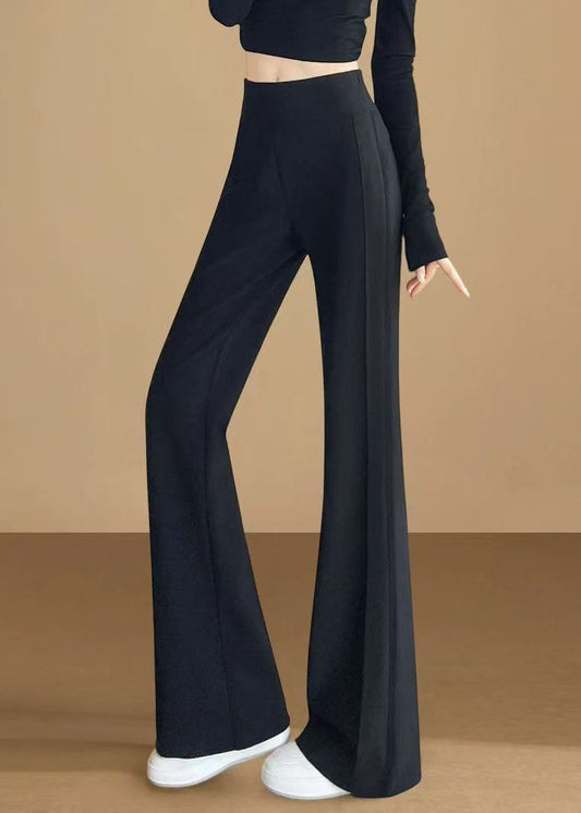 Boho Black Elastic Waist Cotton Flared Trousers Fall
