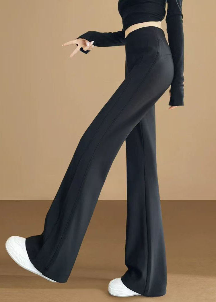 Boho Black Elastic Waist Cotton Flared Trousers Fall