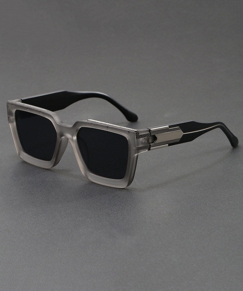 Boho Black Grey Resin Blue Square Light Blocking Sunglasses