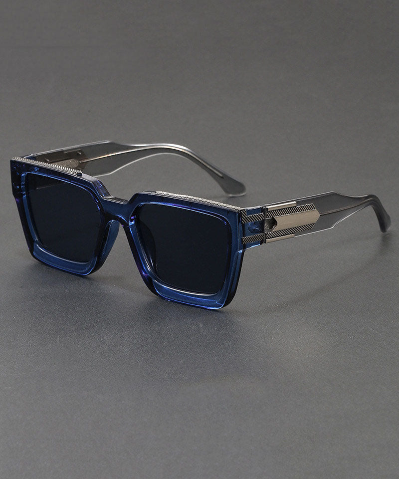 Boho Black Grey Resin Blue Square Light Blocking Sunglasses