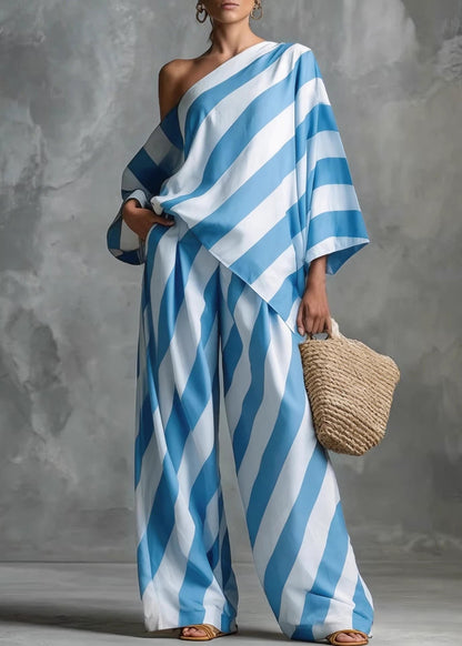 Boho Black One Shoulder Striped Cotton Two Pieces Set Fall