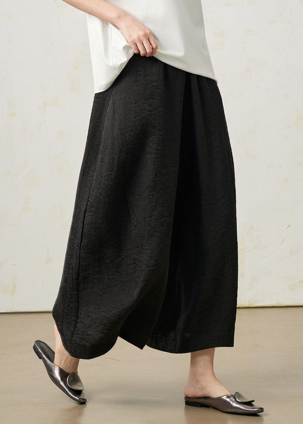 Boho Black Oversized Jacquard Silk Harem Pants Fall