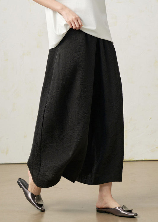 Boho Black Oversized Jacquard Silk Harem Pants Fall