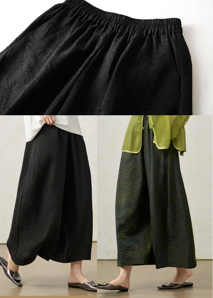 Boho Black Oversized Jacquard Silk Harem Pants Fall