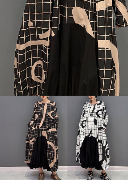 Boho Black Oversized Patchwork Plaid Cotton Long Dress Spring