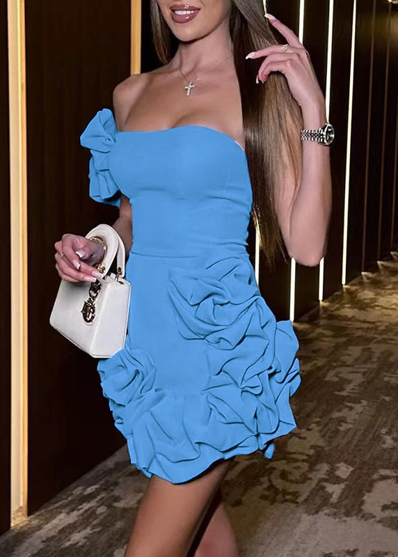 Boho Blue Backless Wraped Strapless Dress Summer