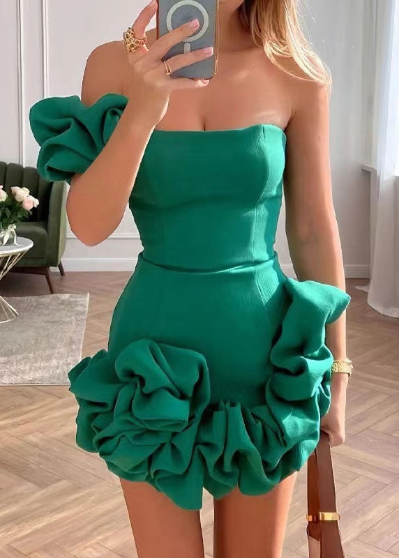 Boho Blue Backless Wraped Strapless Dress Summer