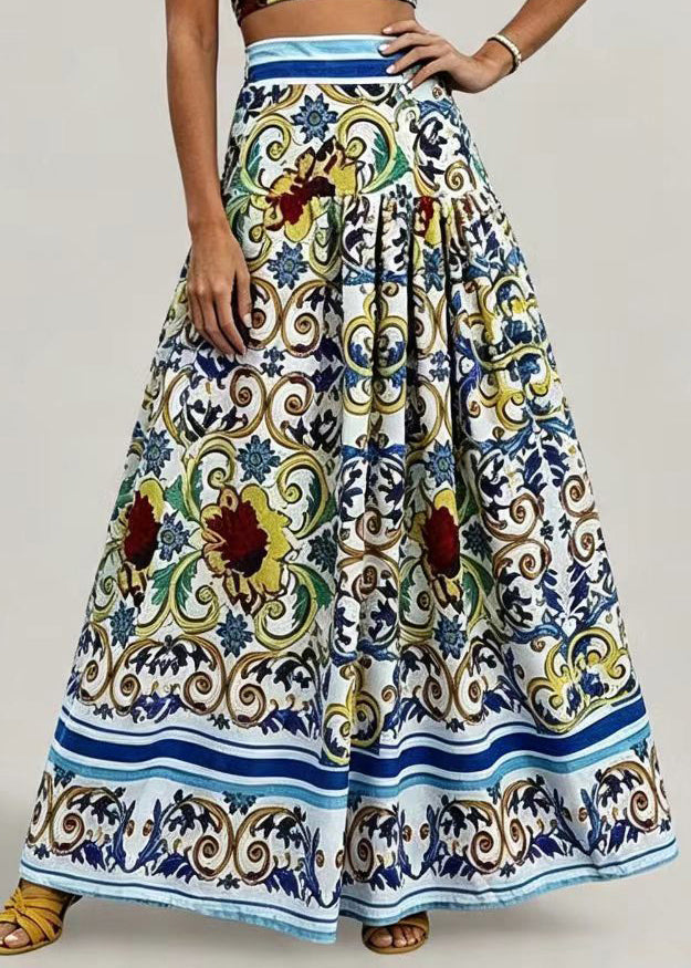 Boho Blue Cami Top And Skirts Print Two Piece Set Sleeveless
