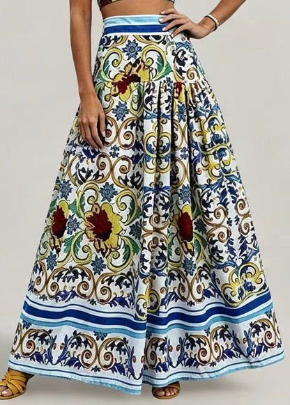 Boho Blue Cami Top And Skirts Print Two Piece Set Sleeveless