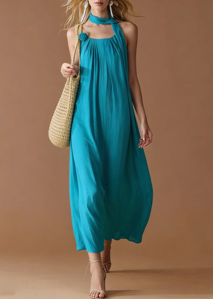 Boho Blue Floral Decorated Cotton Cami Dress Summer