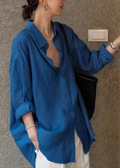 Boho Blue Oversized Cotton UPF 50+ Shirt Spring