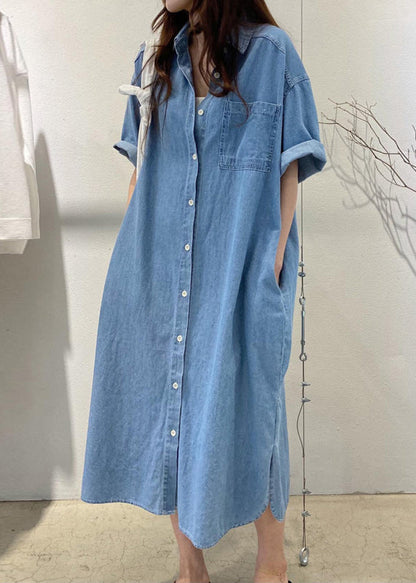 Boho Blue Oversized Denim Holiday Dress Summer