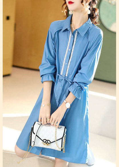 Boho Blue PeterPan Collar fashion Cotton Dress Spring