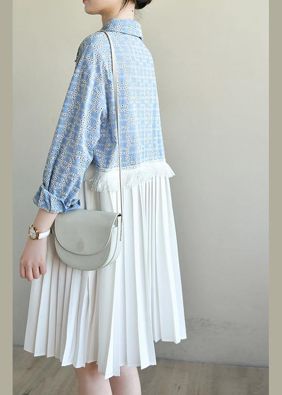 Boho Blue Print Patchwork Spring Vacation Dress - SooLinen