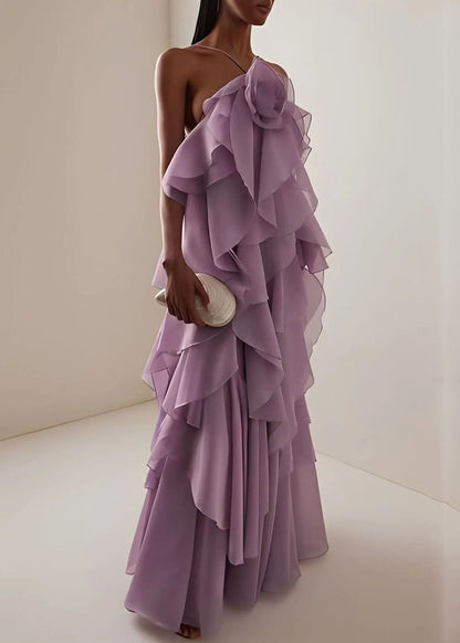 Boho Blue Ruffled Asymmetrical Design Chiffon Spaghetti Strap Dress Summer