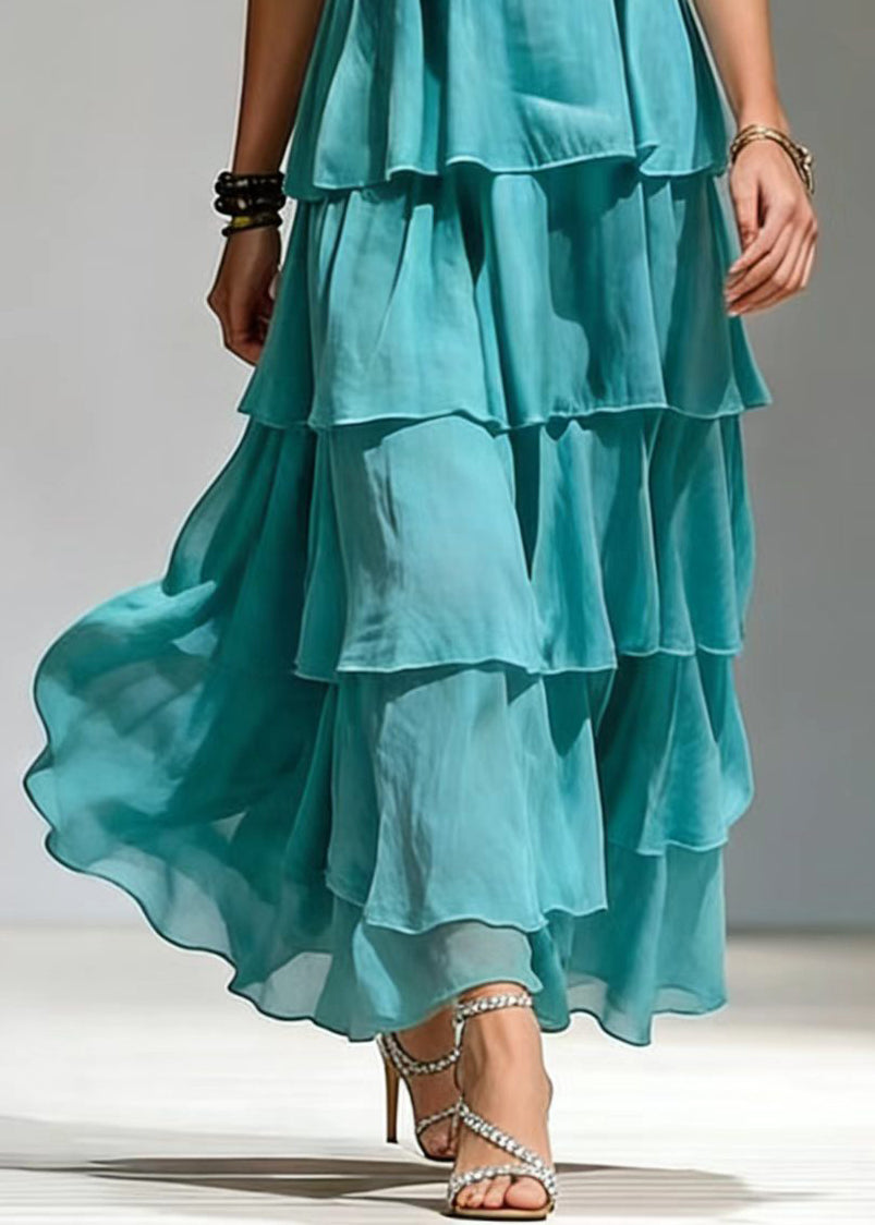 Boho Blue Ruffled Cotton Beach Dress Summer