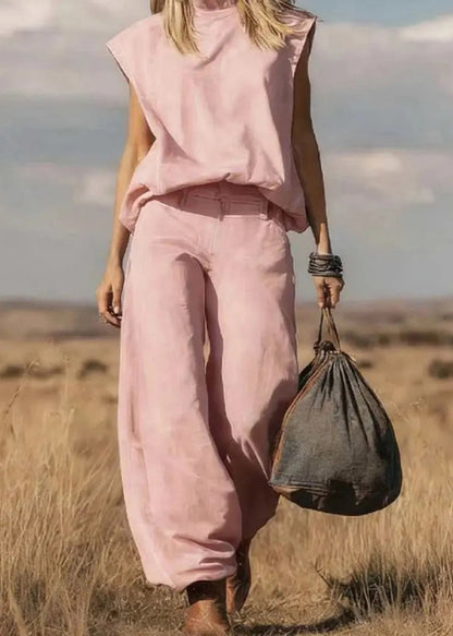 Boho Blue Top And Pants Denim Two Pieces Set Summer