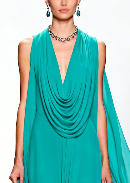 Boho Blue Turtle Neck Floral Ruffled Chiffon Vacation Dresses Summer