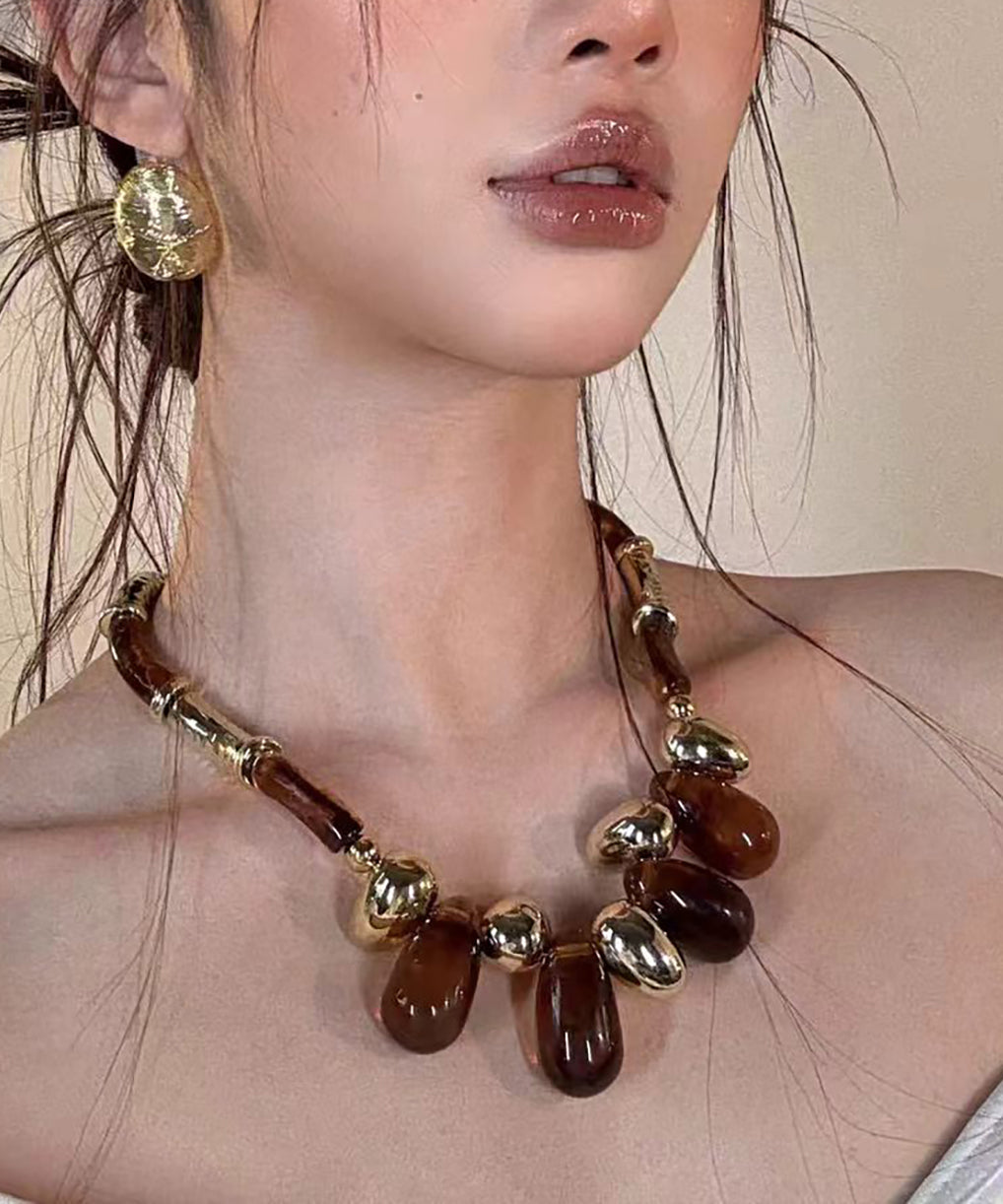 Boho Brown Copper Acrylic Teardrop Beaded Choker