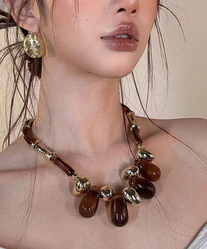 Boho Brown Copper Acrylic Teardrop Beaded Choker