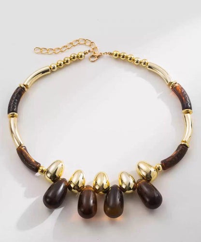 Boho Brown Copper Acrylic Teardrop Beaded Choker
