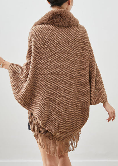 Boho Brown Fur Collar Tasseled Knit Cardigans Fall