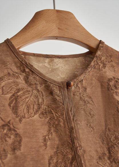 Boho Brown Oversized Jacquard Silk Coat Outwear Fall