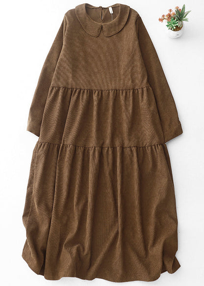 Boho Brown Oversized Patchwork Corduroy Maxi Dresses Spring