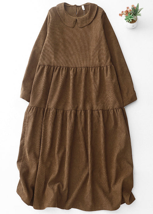 Boho Brown Oversized Patchwork Corduroy Maxi Dresses Spring