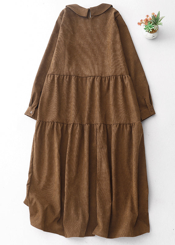 Boho Brown Oversized Patchwork Corduroy Maxi Dresses Spring