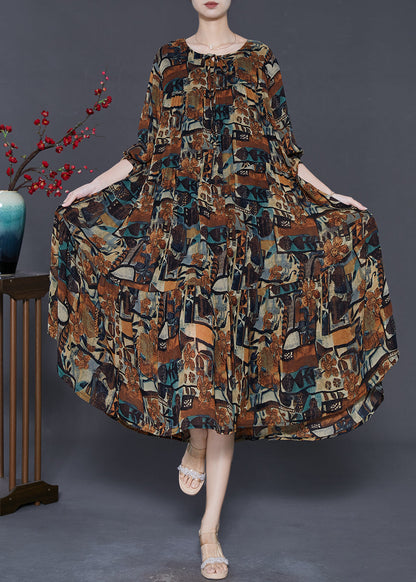 Boho Brown Oversized Print Chiffon Vacation Dresses Spring