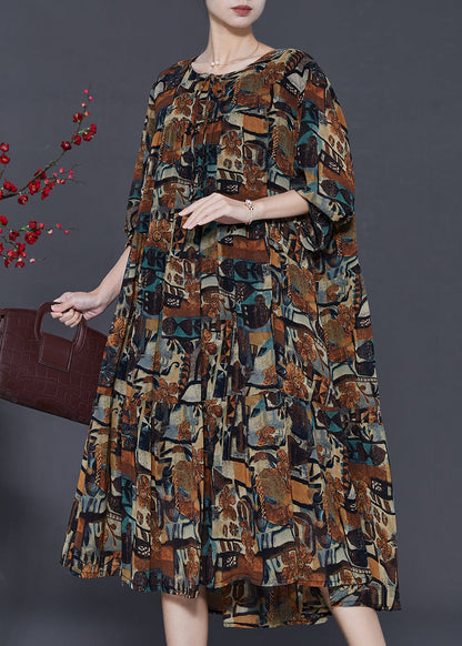 Boho Brown Oversized Print Chiffon Vacation Dresses Spring