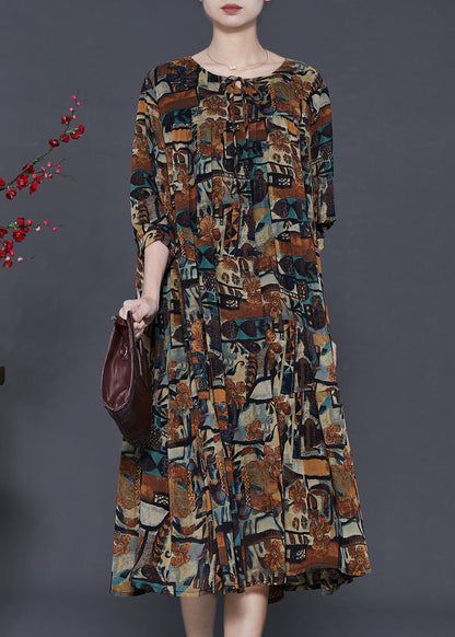 Boho Brown Oversized Print Chiffon Vacation Dresses Spring