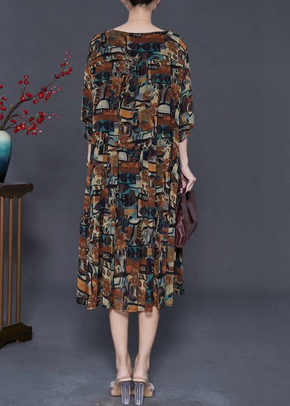 Boho Brown Oversized Print Chiffon Vacation Dresses Spring