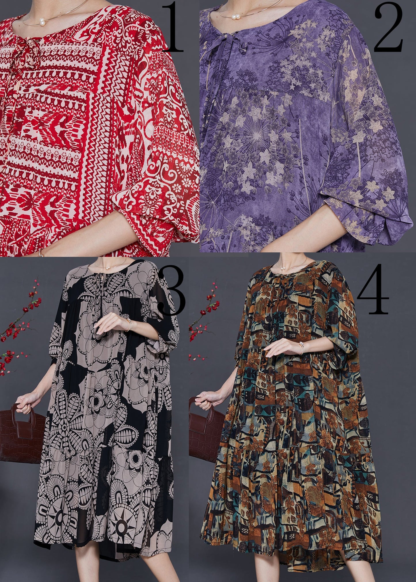 Boho Brown Oversized Print Chiffon Vacation Dresses Spring