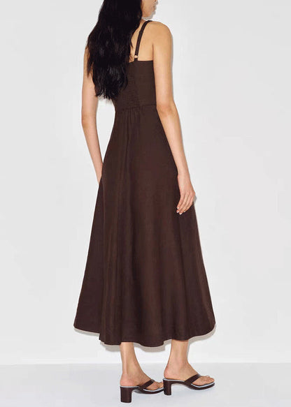 Boho Brown Square Collar Silm Fit Spandex Day Dress Summer