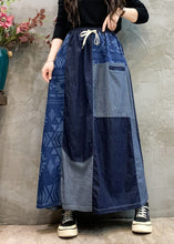 Load image into Gallery viewer, Boho Casual Navy Patchwork Elastic Waist Denim Skirts Spring