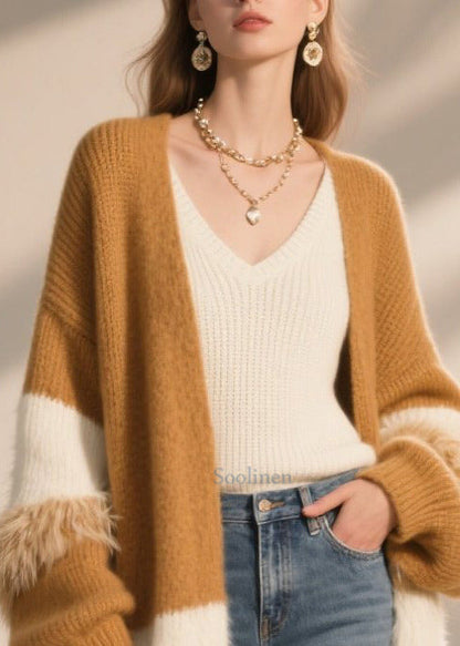 Boho Coffee Oversized Patchwork Faux Fur Long Cardigan Winter