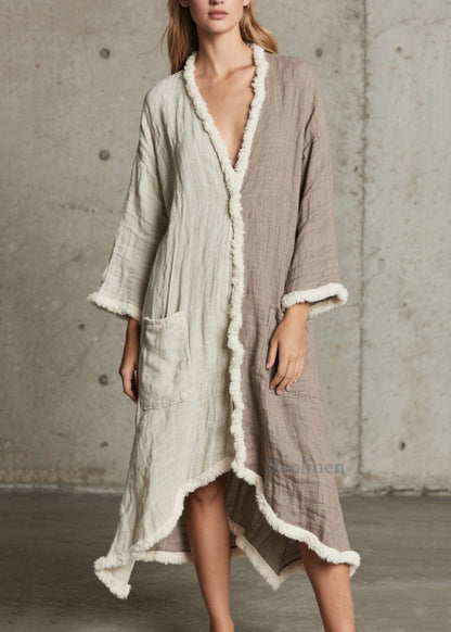 Boho Colorblock Asymmetrical Patchwork Faux Fur Loose Cardigan Spring