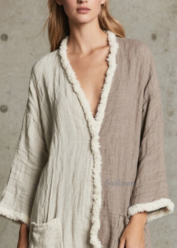 Boho Colorblock Asymmetrical Patchwork Faux Fur Loose Cardigan Spring