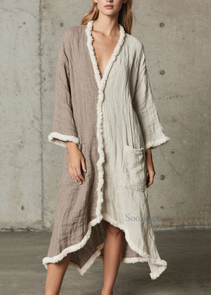 Boho Colorblock Asymmetrical Patchwork Faux Fur Loose Cardigan Spring