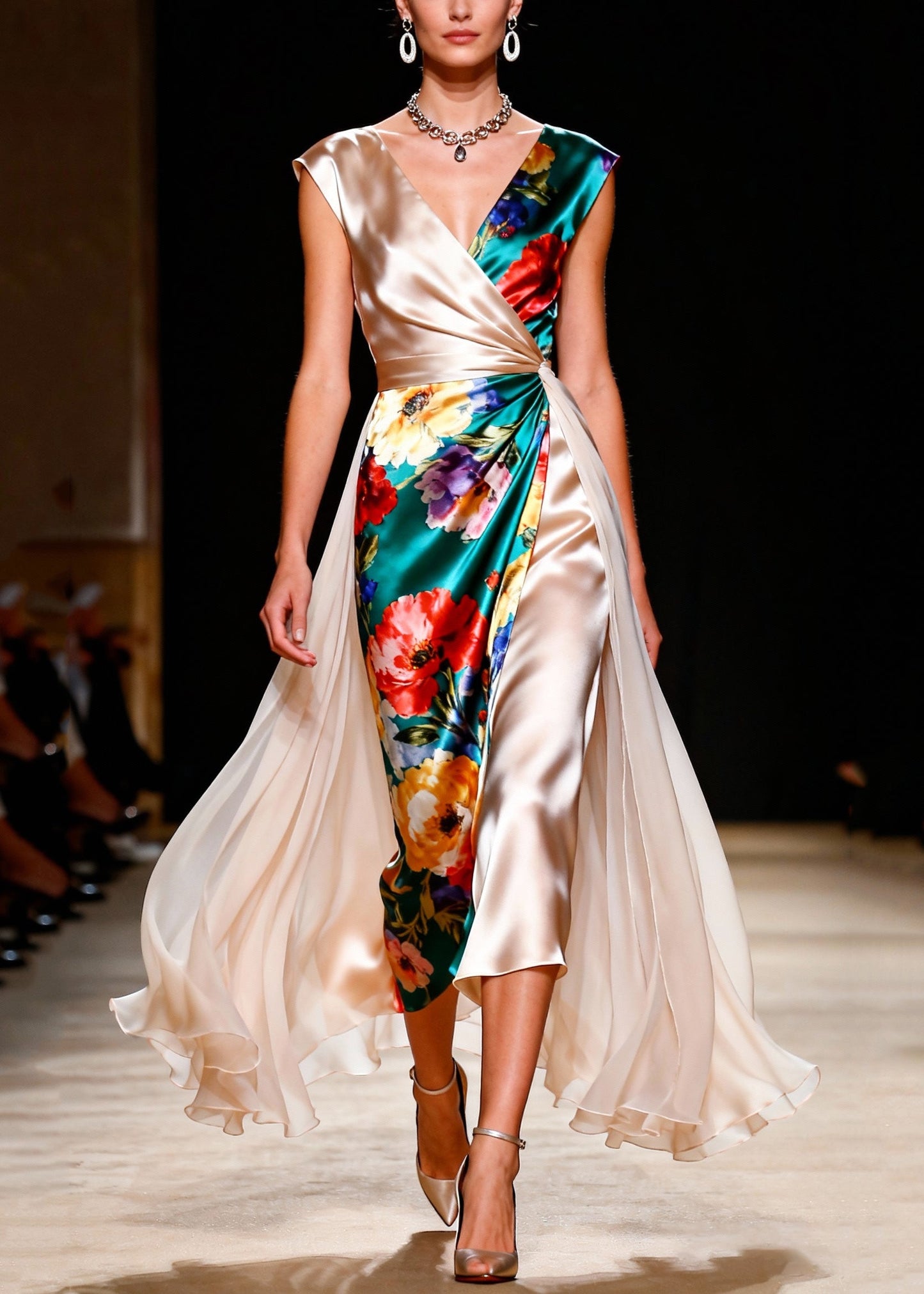 Boho Colorblock Asymmetrical Patchwork Silk Party Dress Summer