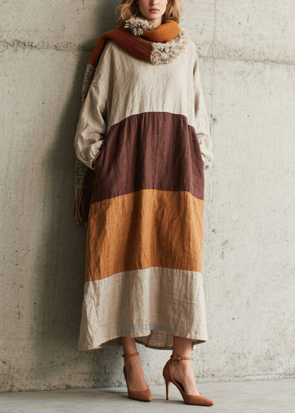 Boho Colorblock Oversized Patchwork Cotton Dress Fall