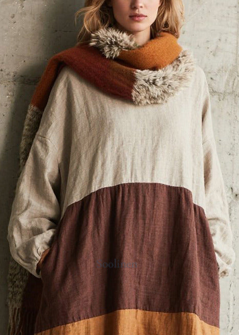 Boho Colorblock Oversized Patchwork Cotton Dress Fall