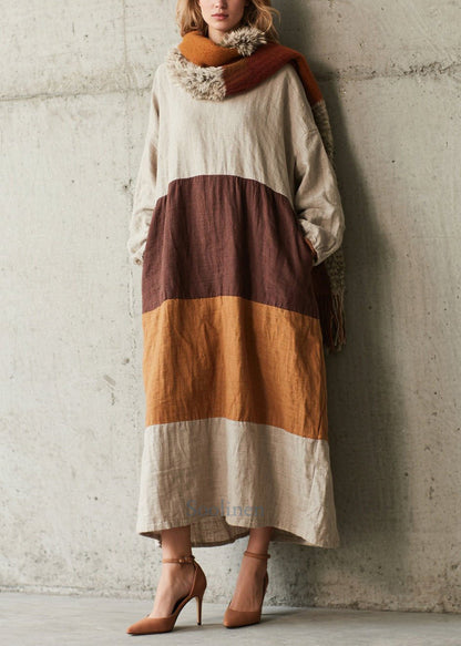 Boho Colorblock Oversized Patchwork Cotton Dress Fall