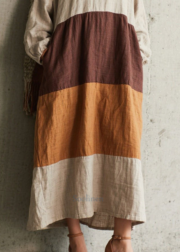 Boho Colorblock Oversized Patchwork Cotton Dress Fall