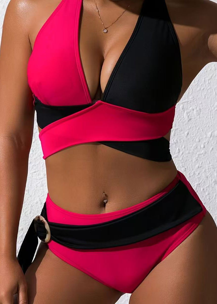 Boho Colorblock Patchwork Asymmetrical Design Swimwear Set