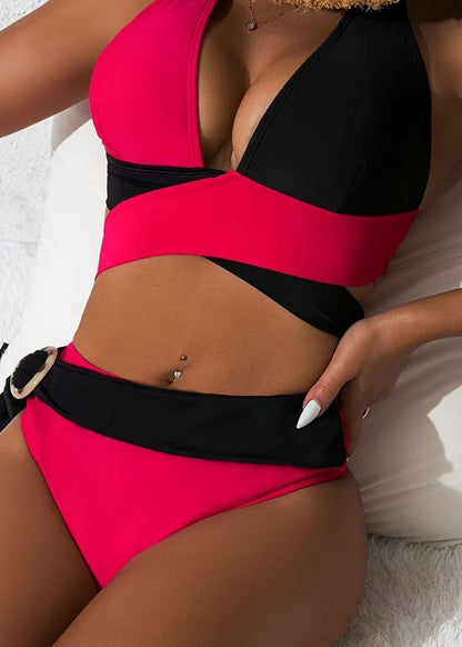 Boho Colorblock Patchwork Asymmetrical Design Swimwear Set