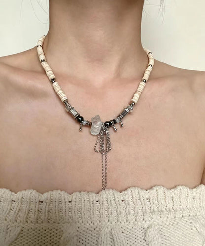 Boho Crystal Freshwater Shells Beading Pendant Necklace