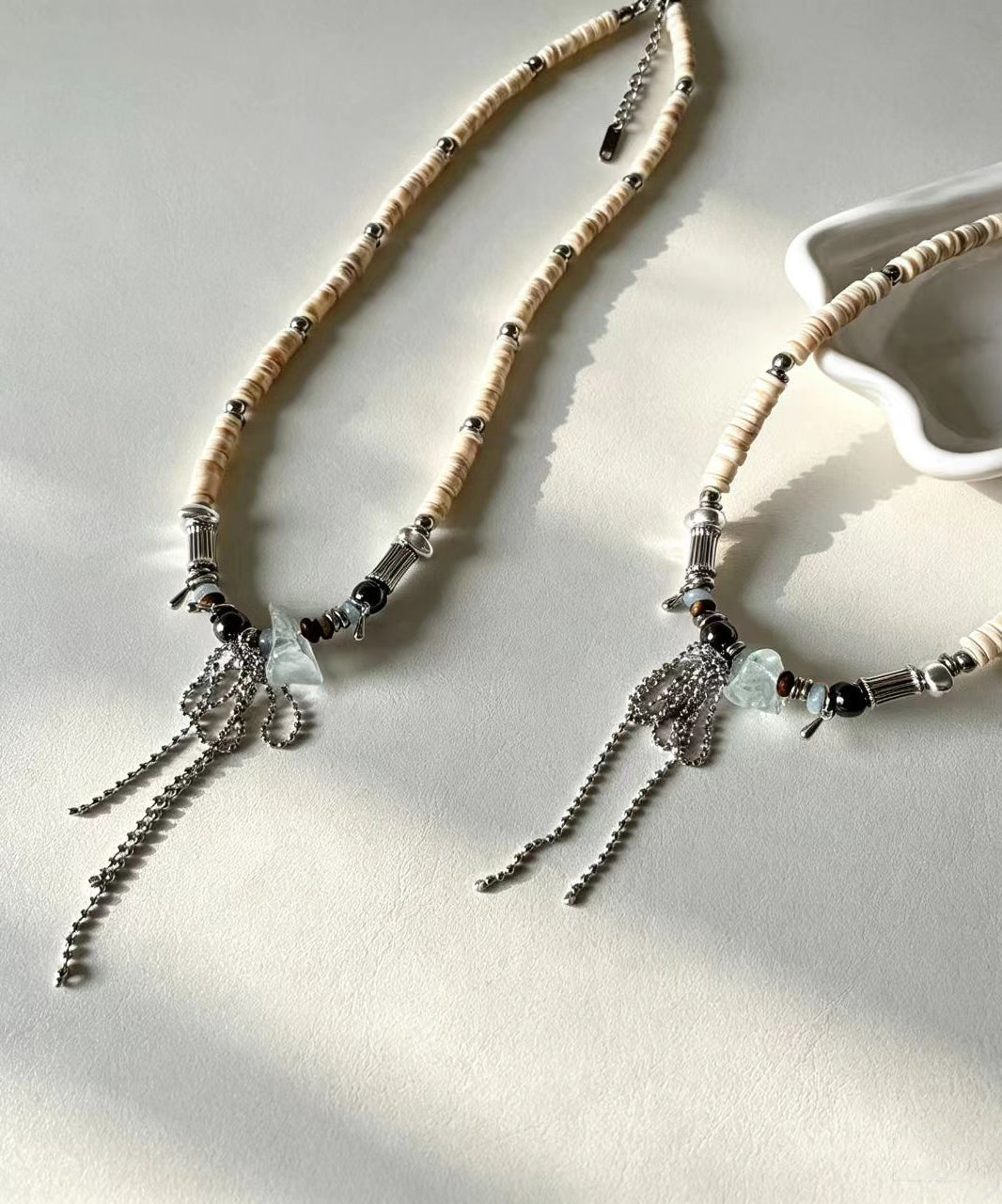 Boho Crystal Freshwater Shells Beading Pendant Necklace